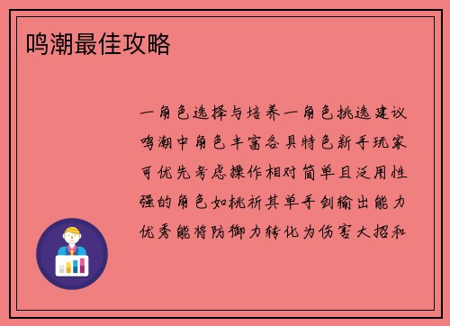 鸣潮最佳攻略
