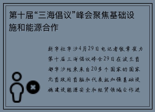 第十届“三海倡议”峰会聚焦基础设施和能源合作
